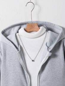 SHEIN Teen Boy All-Match Solid Color Versatile Hooded Zip-Up Sweatshirt