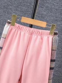 Tween Girl Plaid Hooded Jacket And Drawstring Pants 2pcs Set