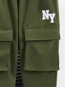 Calças com estampa de letras de bolso estéreo para meninos pré-adolescentes, roupas de outono para meninos