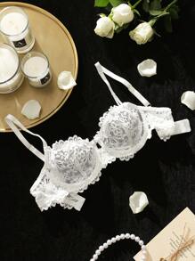 Floral Lace Underwire Bra Lingerie - White - View 5