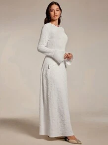 Modelyn Women's Floral Jacquard Long Sleeve Elegant Dress Long Evening Dresses