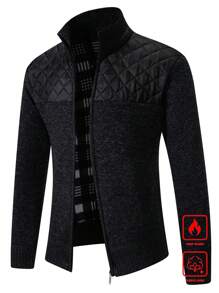 Manfinity Homme Men's New Cardigan Knit Sweater Jacket With Thermal Lined - Black - View 4