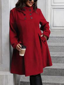 SHEIN Clasi Abrigo con capucha de diseño de doble botonadura, manga larga y bolsillos para mujer de talla grande, para otoño/invierno