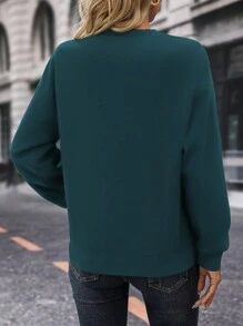 SHEIN LUNE 休闲字母刺绣圆领卫衣，秋冬季毕业季、返校季、毕业典礼、教师节女款、返校季套头衫 - 水鴨藍 - 查看 2