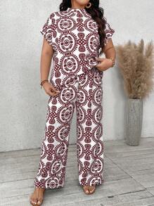 SHEIN VCAY Plus Size Boho Summer Casual Vintage Two-Piece Set