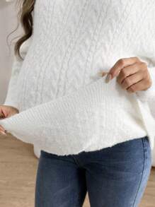 SHEIN Suéter de punto para maternidad, cálido y forrado térmicamente con cuello redondo y manga larga para mujeres embarazadas, otoño/invierno