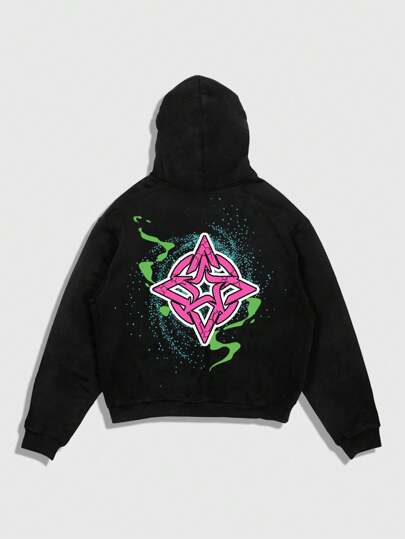 Street Life 1pc Men's Cartoon Graphic Hooded Long Sleeve Sweatshirt, Casual Everyday Wear