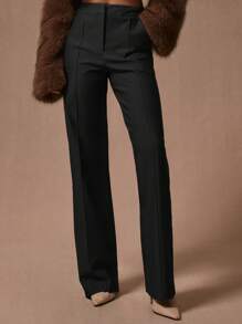 Quần ống đứng cạp trễ may đo mùa xuân, phong cách thường ngày, thanh lịch, mùa hè, mùa thu, mùa đông, công sở khi trở lại trường học - màu đen - Xem 2