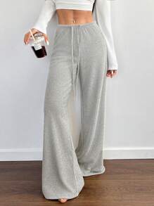 SHEIN Unity Women's Casual Relaxed Fit Flared Leg Palazzo Pants - Apricot - View 3