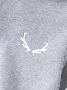 SHEIN Leap Crew 青少年男孩织带图案灰色连帽衫黑色慢跑裤两件套适合上下班通勤、日常休闲、学院旅行、适合运动、适合秋冬季儿童服装运动衫圣诞礼物衬衫万圣节礼物男孩外套红色开衫棕色开衫工装裤短裤 - 灰色 - 查看 4