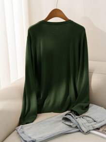 CosyJoli Women Plus Size Casual All-Match Solid Color Cardigan, Versatile, Spring - Army Green - View 2