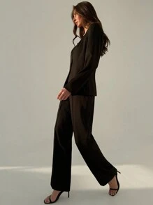 Aloruh Women's Solid Color Sweetheart Collar Long Sleeve Blazer And Pants Elegant Suit Set, Autumn - White - View 3