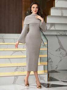 Modelyn 2pcs Women Elegant Simple Conservative Fitted Sweater Set, Everyday Wear 2 Pieces Set - Grey - View 6