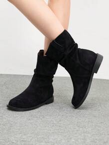 CUCCOO BIZCHIC Black Faux Suede Comfortable Platform Ankle Boots, Slip-On Style For Women