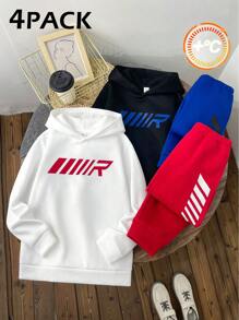 SHEIN Leap Crew 4 件套 Tween Boy 白色黑色连帽运动衫 红色蓝色慢跑裤 经济型套装 男童秋装 儿童秋装 秋季衬衫 儿童冬装 幼儿男孩秋季可爱毛衣 万圣节儿童服装 秋季衬衫 秋季衬衫 万圣节衬衫 黑色衬衫 适合通勤上学 日常休闲 大学旅行 适合运动 适合秋冬季节,抓绒,加厚 - 黑與白 - 查看 1