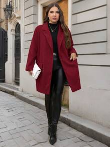 SHEIN Clasi Plus Size Elegant Plus Size Gray Mid-Length Overcoat, Suitable For Office Wear - Burgundy - View 3