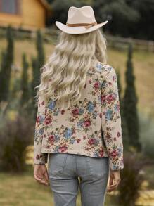 LanaWest 女士花卉印花拉链前休闲宽松夹克秋冬季