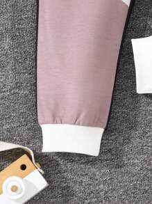 2 pièces/set Jeune garçon pull à capuche et pantalon de jogging avec imprimé lettre patchwork, casual, convient pour l'automne/hiver