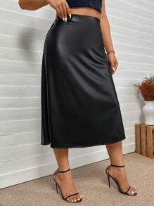 SHEIN LUNE Váy da giả co giãn cỡ lớn cho nữ, trang phục đi làm hàng ngày, trang phục thanh lịch, trang phục lễ Tạ ơn, trang phục công sở, trang phục năm mới cho nữ, trang phục công sở thường ngày cho phụ nữ, phong cách quý tộc - màu đen - Xem 5