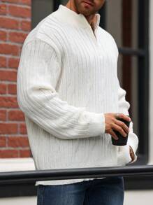 Manfinity Homme Plus Size Men Casual Solid Color Stand Collar Sweter Jesień/Zima