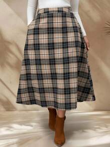EMERY ROSE 大码女式格子裙，优雅秋冬 - 彩色 - 查看 5