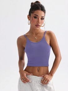 SHEIN Sport Studio 1 Piece Women's Solid Color Open Back Cropped Camisole For Daily Fitness And Workouts