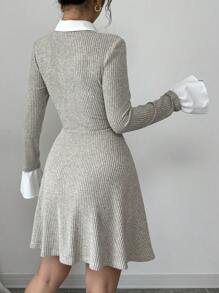Gloray Vestido de mujer elegante y casual de minimalista, versátil para uso diario, de 2 en 1, de manga larga, corte evasé, cintura elástica, material de terciopelo, unicolor, para otoño/invierno