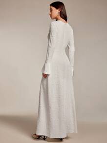 Modelyn Women's Floral Jacquard Long Sleeve Elegant Dress Long Evening Dresses