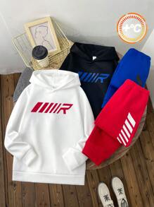 SHEIN Leap Crew 4 件套 Tween Boy 白色黑色连帽运动衫 红色蓝色慢跑裤 经济型套装 男童秋装 儿童秋装 秋季衬衫 儿童冬装 幼儿男孩秋季可爱毛衣 万圣节儿童服装 秋季衬衫 秋季衬衫 万圣节衬衫 黑色衬衫 适合通勤上学 日常休闲 大学旅行 适合运动 适合秋冬季节,抓绒,加厚 - 黑與白 - 查看 9