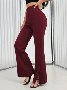 Chiquease High Waist Split Flared Leg Casual Work Pants Fall Cloth For Women - Burgundy - View 3