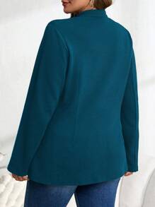 EMERY ROSE Plus Size Women Jacket With Pockets, Minimalist Fashion Casual Daily - Dusty Blue - View 2