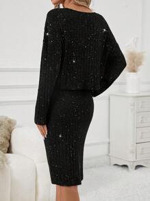 SHEIN Clasi Women's Sparkling Party Set, Warm For Autumn & Winter - Black - View 2