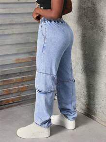 SHEIN Slayr Women's Stretchy Waist Versatile Mid-Rise Loose Flared Leg Jeans - Light Wash - View 2