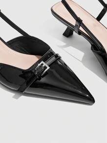 CUCCOO BIZCHIC Women's Pointed Toe Low Heel Black Comfort Slingback Flats, Suitable For Commute And Daily Wear