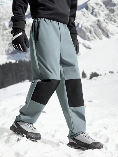 In My Nature Herr Kontrastfärgad blixtlåsficka Lös raka ben Casual Outdoor Byxor