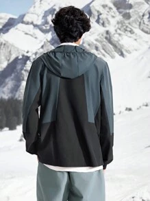 In My Nature Áo khoác nam tay dài có mũ trùm đầu in họa tiết khối màu có khóa kéo phía trước nhẹ - Màu xanh hải quân - Xem 2