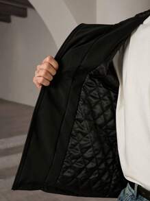 Manfinity ModaGents Chaqueta informal de manga larga y corte holgado para hombre, abrigo de invierno negro cálido con gráficos, ideal como regalo para amigos, esposo o novio