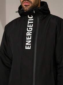 Manfinity ModaGents Chaqueta informal de manga larga y corte holgado para hombre, abrigo de invierno negro cálido con gráficos, ideal como regalo para amigos, esposo o novio