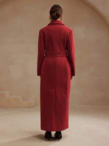 Anewsta Red Tied Waist Long Coat With Blazer Collar, Elegant & Stylish Women's Outerwear, Suitable For New Year For New Year Clothes - Red - View 2