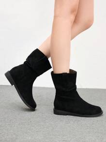 CUCCOO BIZCHIC Black Faux Suede Comfortable Platform Ankle Boots, Slip-On Style For Women