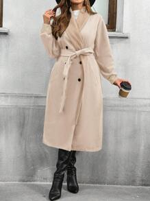 SHEIN LUNE Manteau long croisé à double boutonnage à col châle, manches longues, pour grandes tailles, automne/hiver