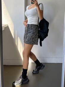 DAZY Women Square Neck Short Sleeve Slim Fit Casual Rib Knit T-Shirt - White - View 7