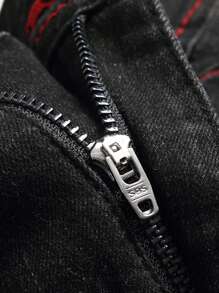 Manfinity LEGND 男式休闲破洞修身牛仔裤 - 黑色 - 查看 4