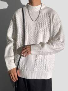 SHEIN Suéter de cuello de equipo tejido de textura casual, grueso y cálido para adolescentes, suéter versátil minimalista de unicolor deportivo