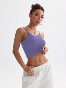 SHEIN Sport Studio 1 Piece Women's Solid Color Open Back Cropped Camisole For Daily Fitness And Workouts
