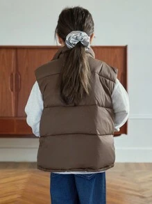Tween Girls' Loose Casual Minimalist Comfortable Stand Collar Letter Print Sleeveless Warm Cotton Padded Coat