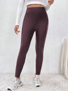 SHEIN Frenchy Women High Waist Solid Color PU Leather Skinny Leggings