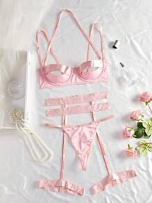 SHEIN Ladies' Sexy Hollow Out Lingerie Set, Going Out - Pink - View 6