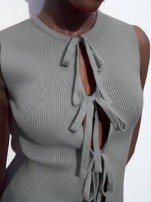 Maija Blusa sin mangas ajustada con cuello redondo y lazo, de color gris, para mujer, para primavera/verano