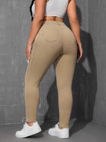 SHEIN EZwear Jeans de corte ajustado de unicolor simple para tallas grandes